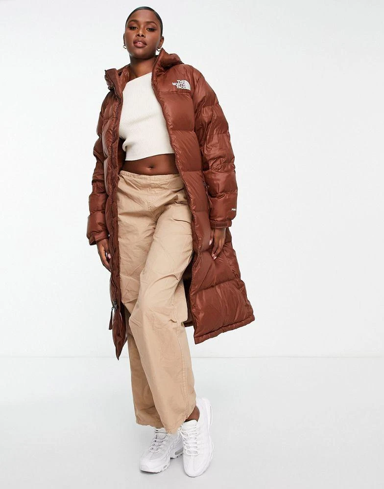 The North Face The North Face Nuptse belted long down parka coat in brown 2