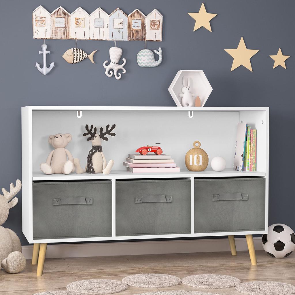 Hivvago Kidâ€s Bookcase with Collapsible Drawers Toy Storage Organizer - White+gray