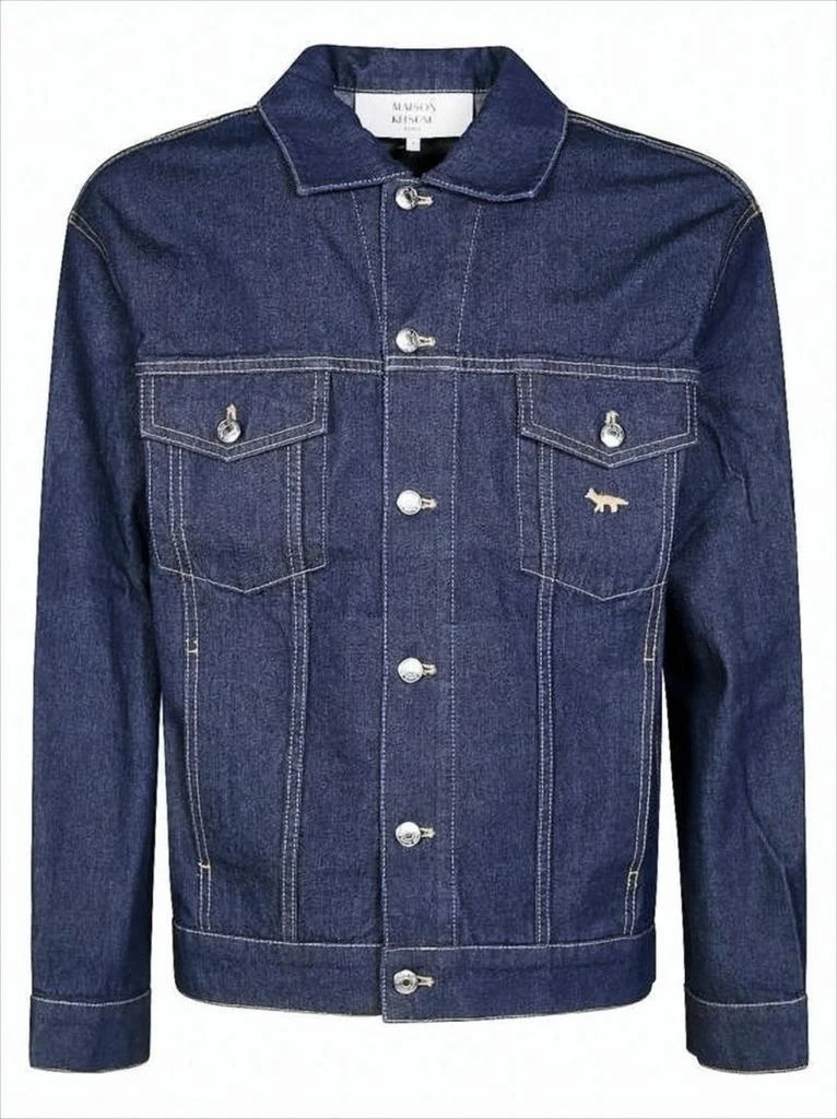 Maison Kitsune Structured Blue Denim Jacket With Flap Pockets And Embroidered Logo