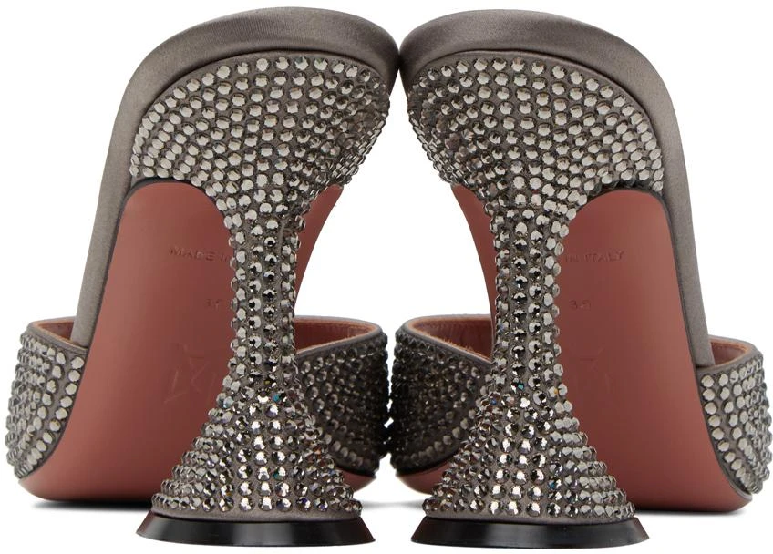 Amina Muaddi Gray Caroline Crystal Heeled Sandals Shoes Free