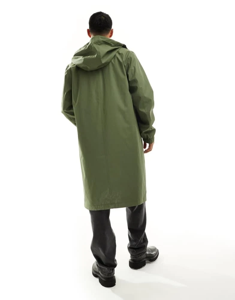 ASOS ASOS DESIGN longline rubberised windbreaker jacket in khaki 3