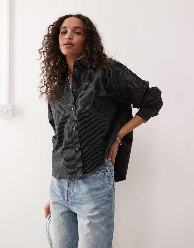 Weekday Weekday boxy fit shirt in black and grey stripe