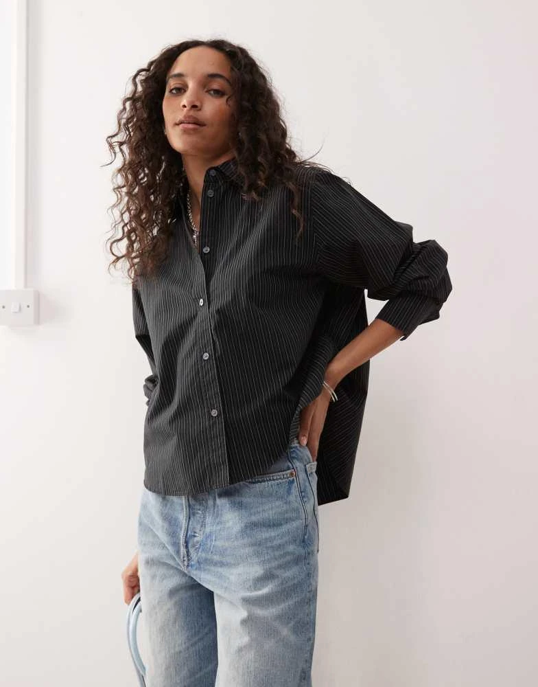 Weekday Weekday boxy fit shirt in black and grey stripe 1