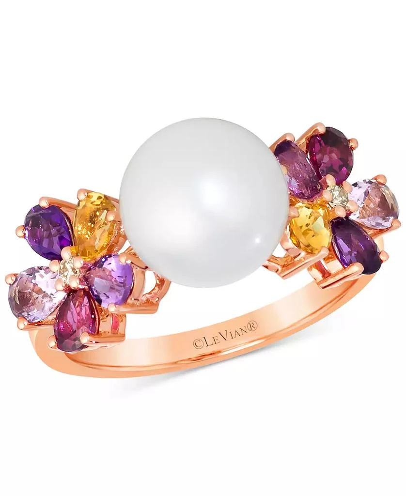 Le Vian Vanilla Pearl (9-1/2mm), Multi-Gemstone (1-1/3 ct. t.w.), 
Nude Diamond Accent Flower Ring in 14k Rose Gold 1