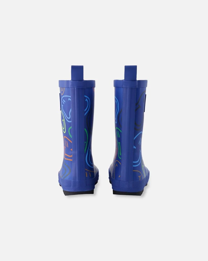 Deux par Deux Rain Boots in Natural Rubber Blue Smiley Print 4
