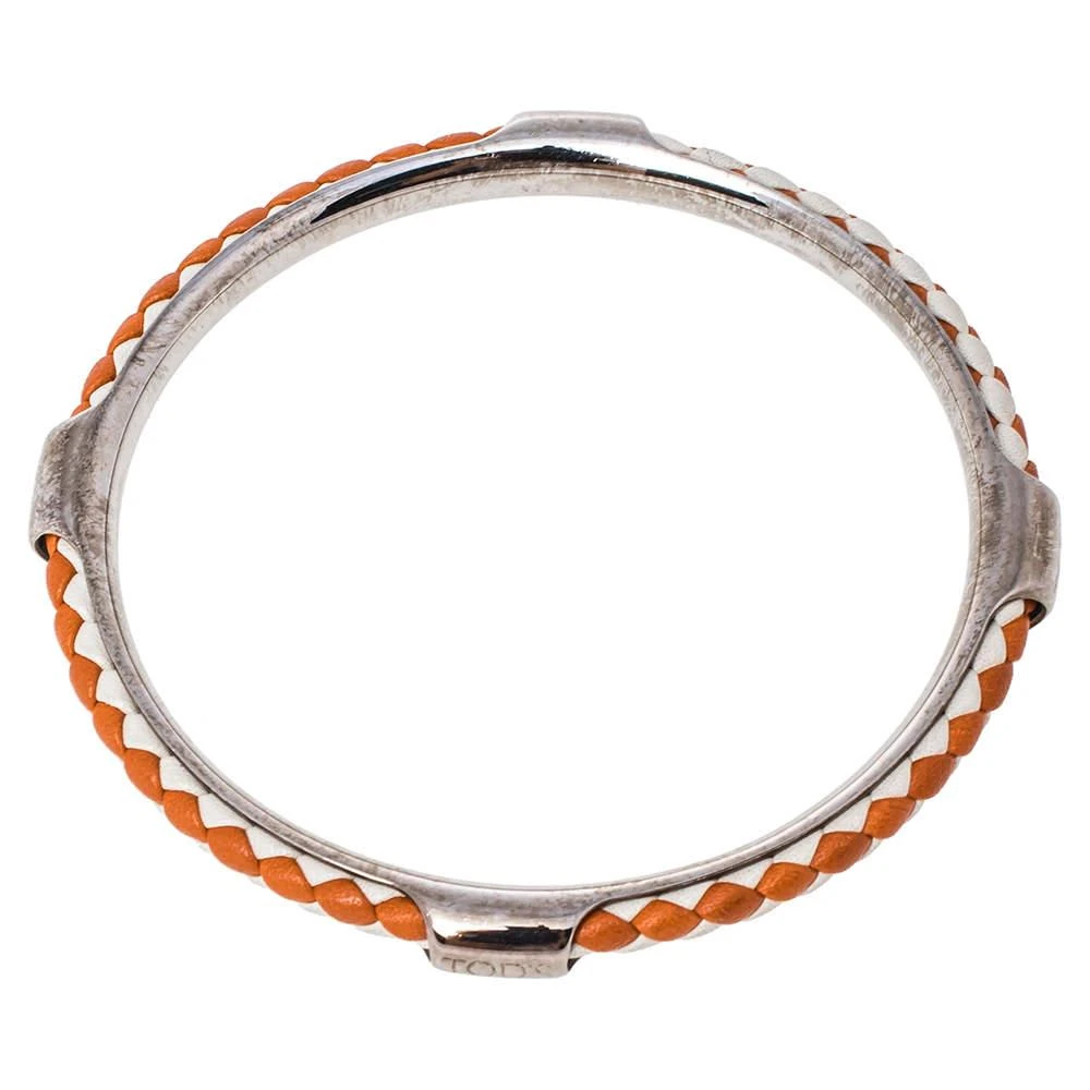 Tod's Tod's Woven Leather Gold Tone Bangle Bracelet 4