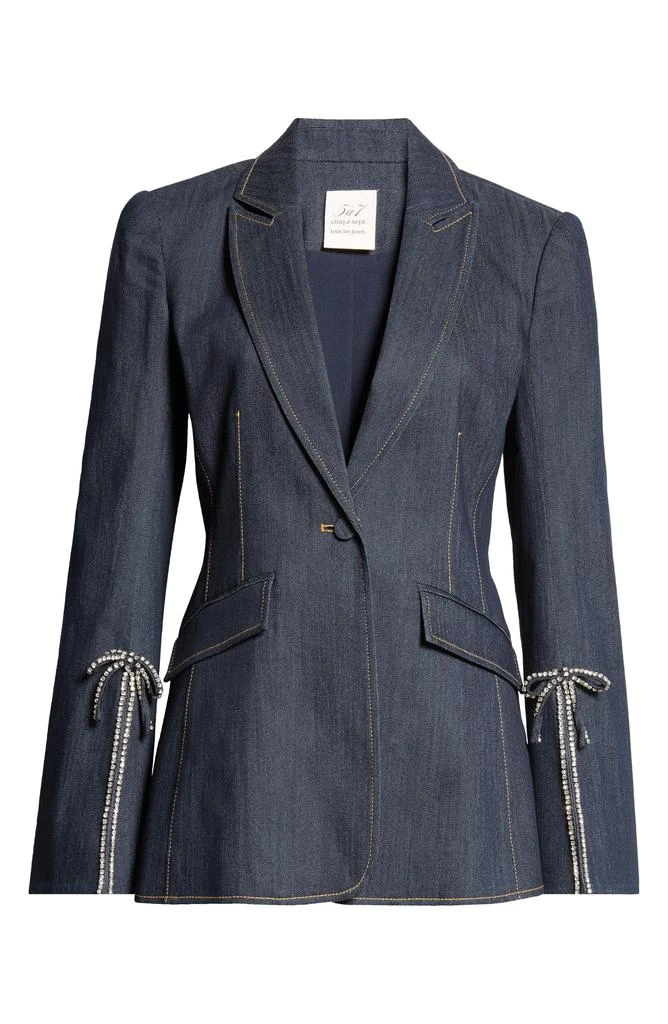 Cinq à Sept Cheyenne Rhinestone Bow Denim Blazer 7