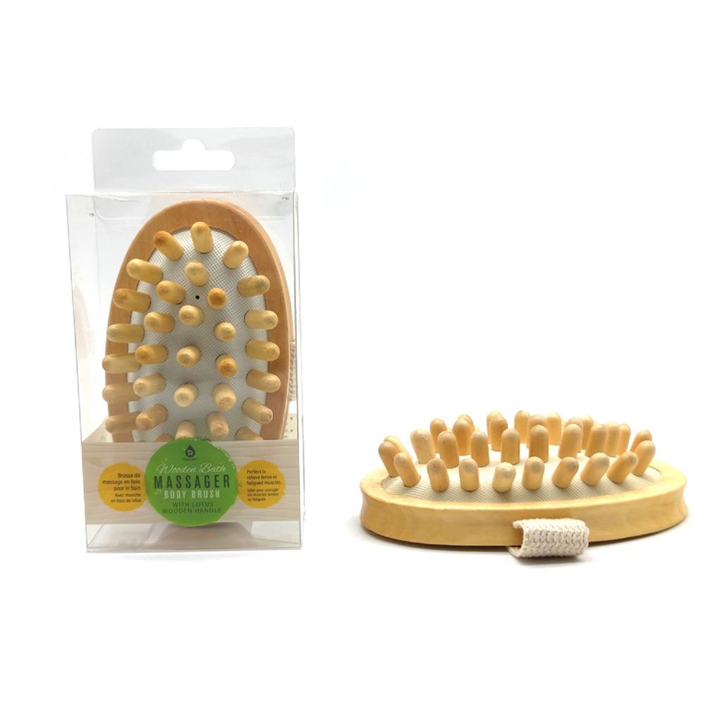 PURSONIC Pursonic Boar Bristle Bath Brush & Rubber Massager with Lotus Wooden Handle