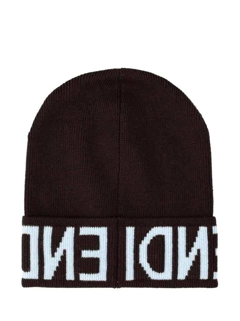 Shop Fendi Logo Intarsia Knitted Beanie on Sale at  display picture 2