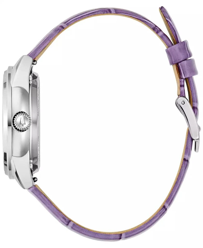 Bulova Women's Automatic Purple Leather Strap Watch 34.5mm 2