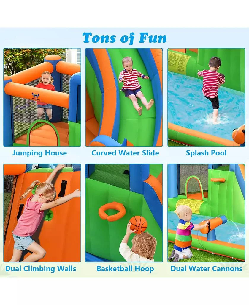 Gymax Inflatable Water Slide Giant Bounce Castle with Dual Climbing Walls and 735W Blower 7