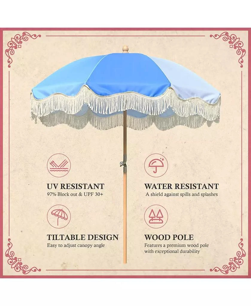 LAGarden 6Ft Vintage Floral Fringe Umbrella w/ Deck Holder Carry Bag Adjustable for Outdoor Balcony Deck Food Ice Cream Cart Mobile Stall 3
