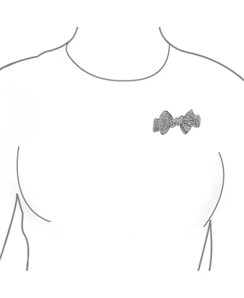 Bling Jewelry Dainty Crystal Brooch Pin with Silver Ribbon Bow Accent 2