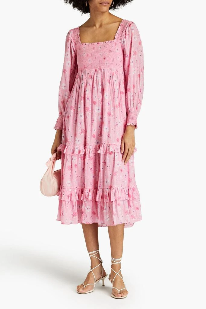 LOVESHACKFANCY Miri smocked floral-print cotton-gauze midi dress 2