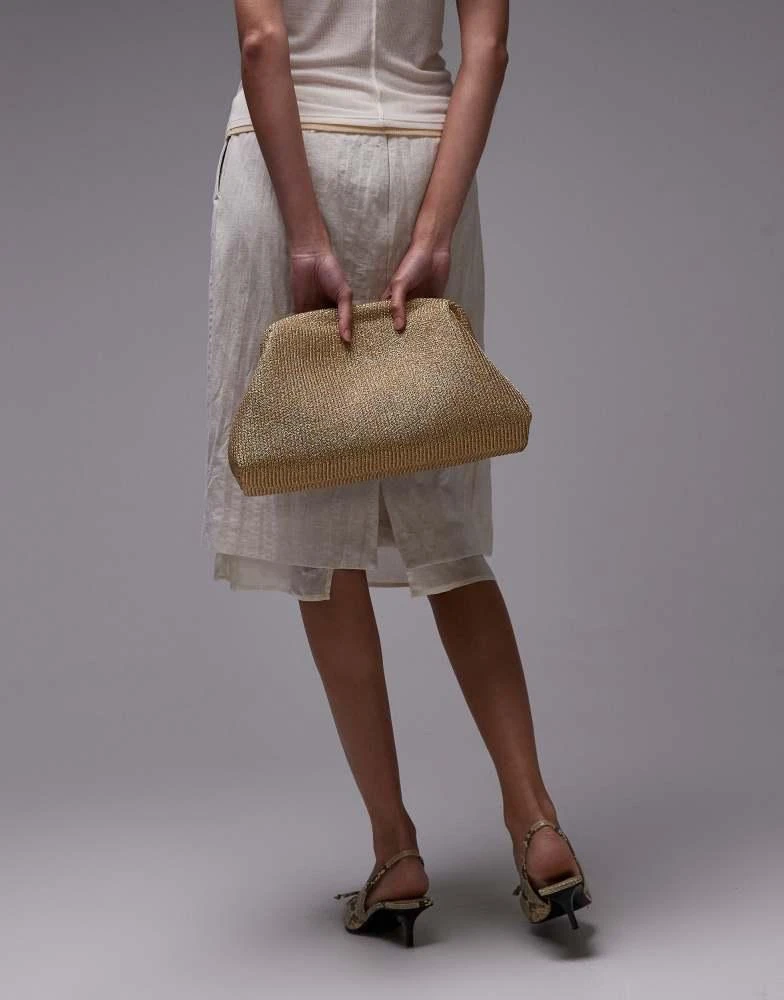 Topshop Topshop Geela oversized weave grab clutch bag in gold 2