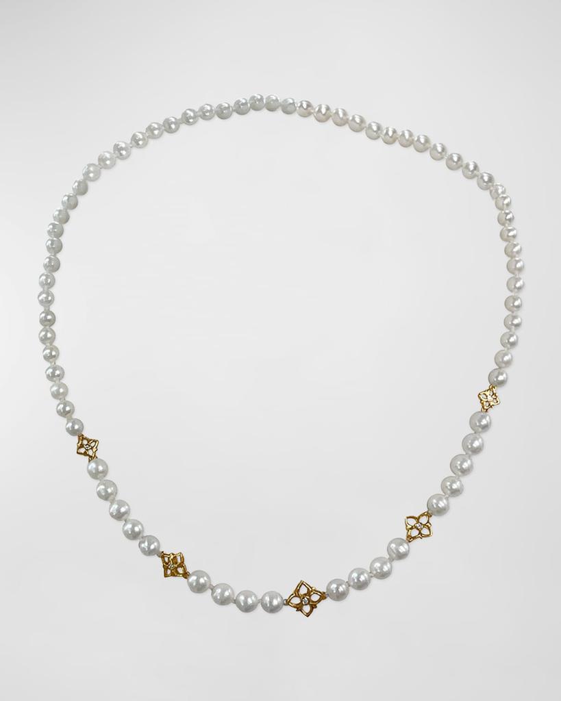 Stephen Dweck White Diamond and White Pearl Adjustable Necklace in 18K Gold