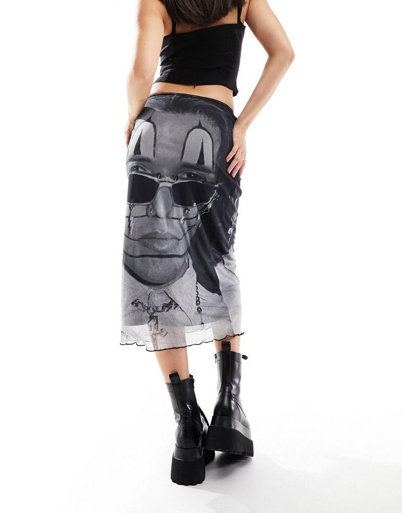 Basic Pleasure Mode Basic Pleasure Mode x Subculture face print maxi skirt in grey