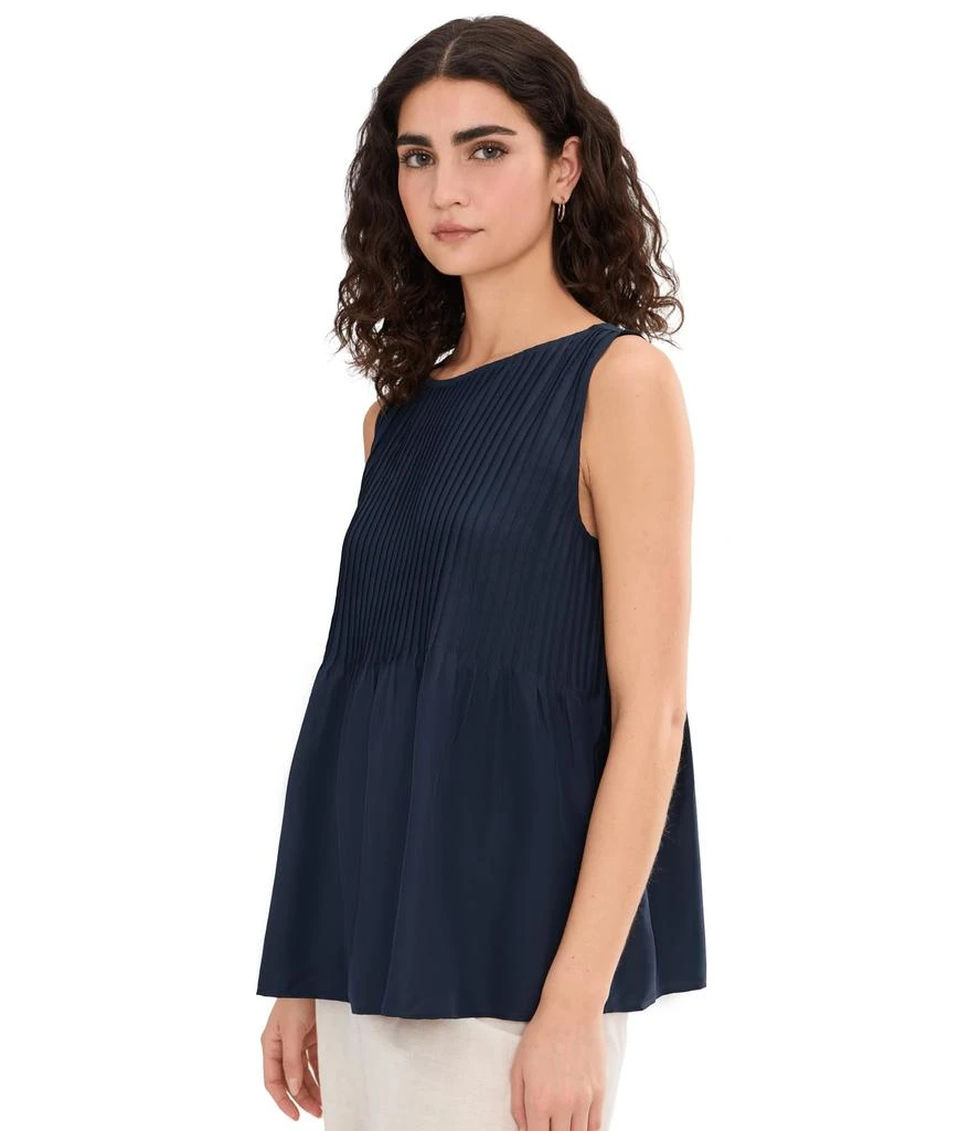 Eileen Fisher Pleated Silk Bateau Neck Shell 3