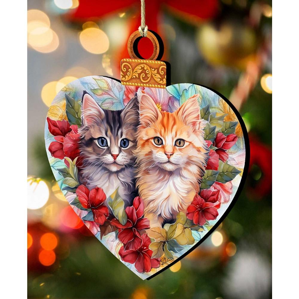 Designocracy Cute Kittens Christmas Wooden Ornaments Holiday Decor G. DeBrekht