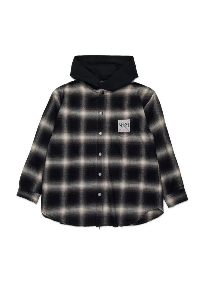 N°21 N°21 Kids Logo Patch Checked Hooded Shirt 1