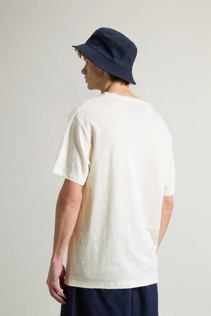 Woolrich Pure Linen T-Shirt with Embroidered Logo - Men - Blue 3
