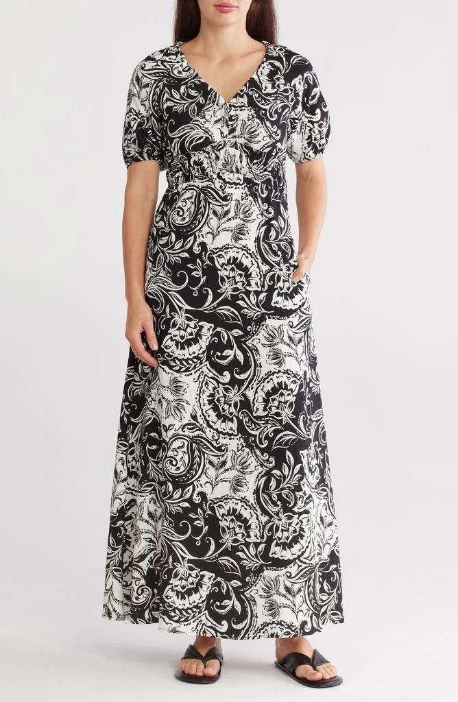 Ellen Tracy Short Sleeve Empire Waist Maxi Dress 1