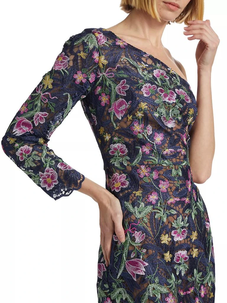 MARCHESA Floral Guipure Lace One-Shoulder Cocktail Dress 6