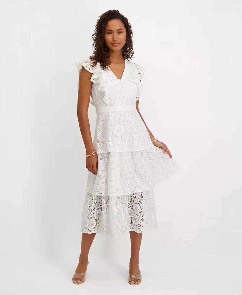 Kensie Women's Tiered Lace Midi Dress - White - 14 Kensie Women's Tiered Lace Midi Dress - White - 14