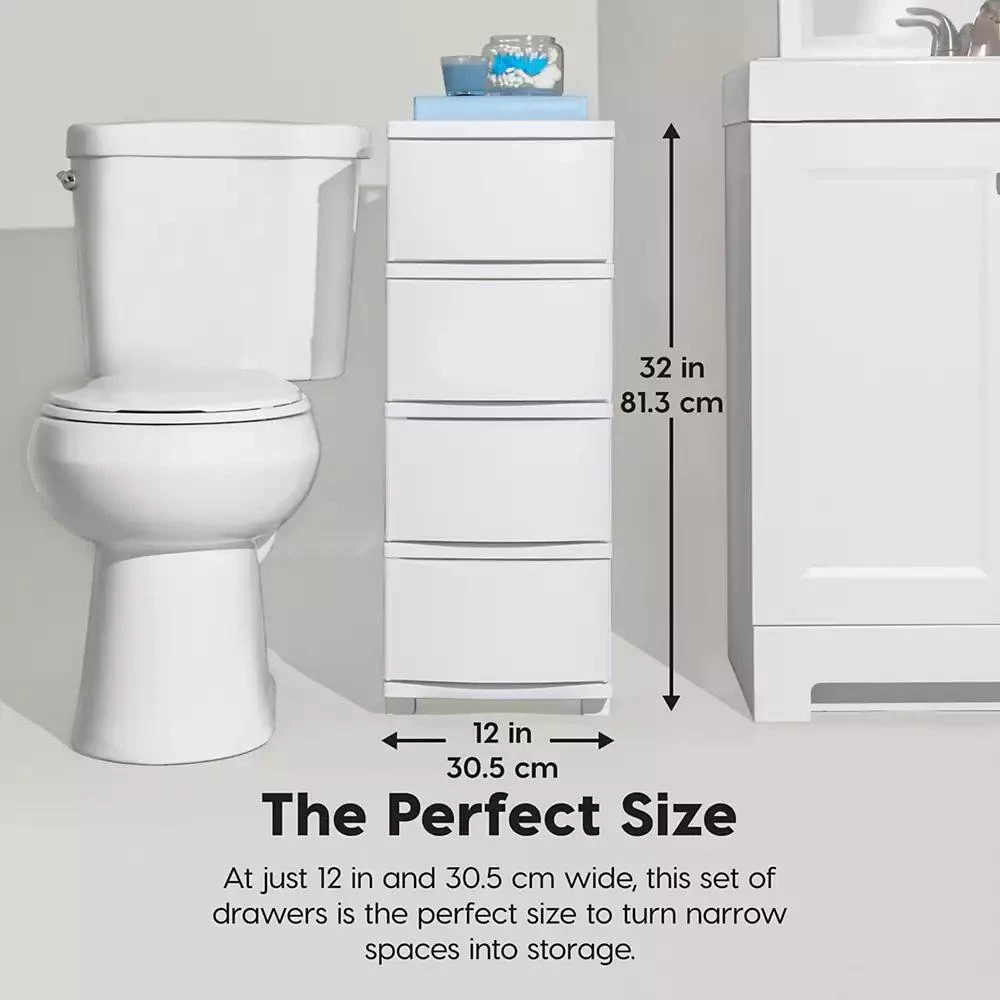 IRIS USA 4 Slim Drawer Storage, Organizer Unit for Bedroom, Closet, Kitchen, Bathroom, Laundry Room, Dorm, White Frame with Matte White Front Panels, Set of 1 2