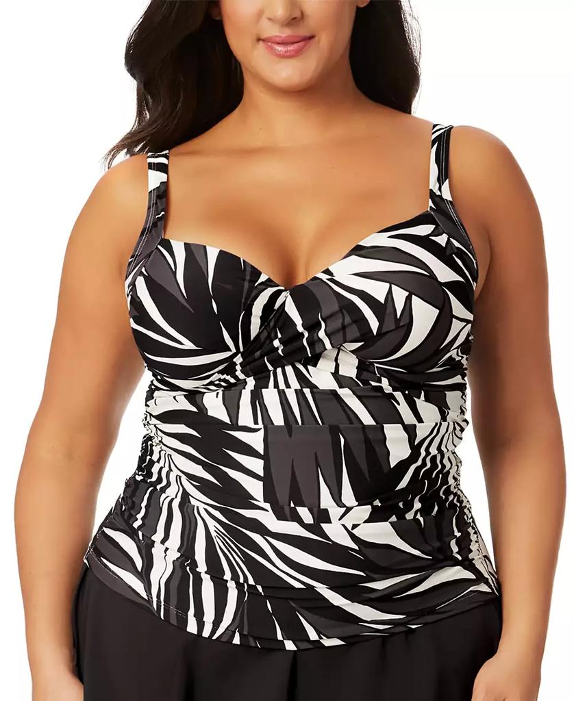 Anne Cole Plus Size Printed Draped-Front Underwire Tankini Top
