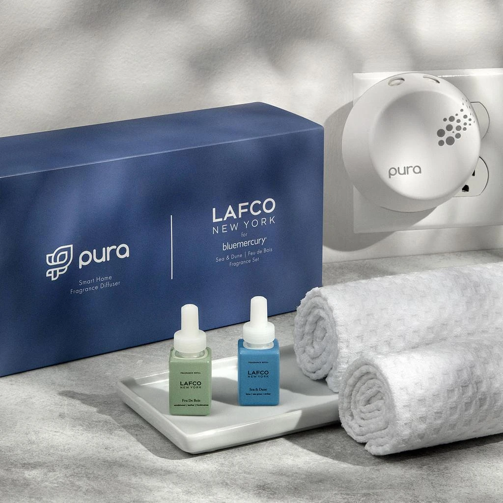 LAFCO Pura Smart Home Fragrance Diffuser With Sea and Dune and Feu de Bois Fragrance Set 3
