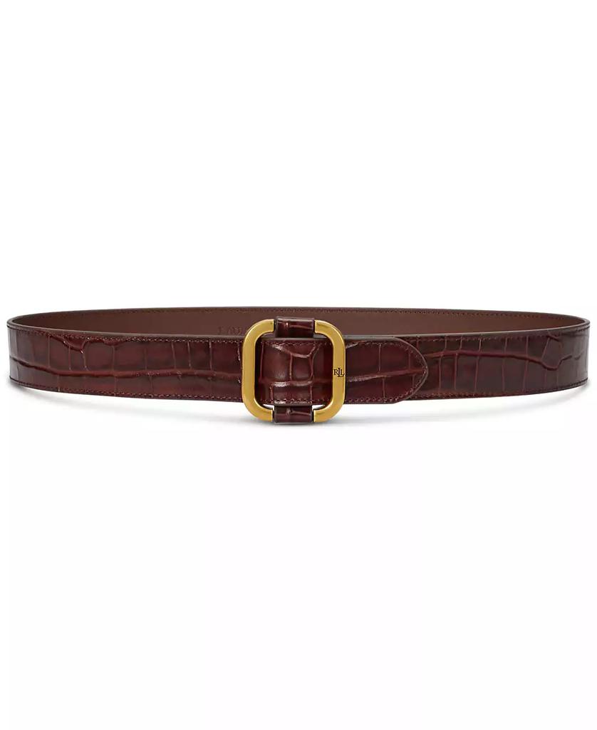 Ralph Lauren Leather Slide-Buckle Croc-Embossed Belt