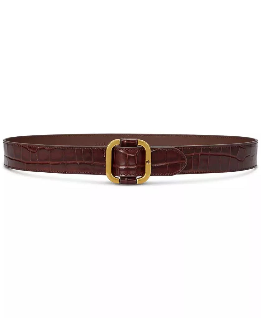 Ralph Lauren Leather Slide-Buckle Croc-Embossed Belt 1