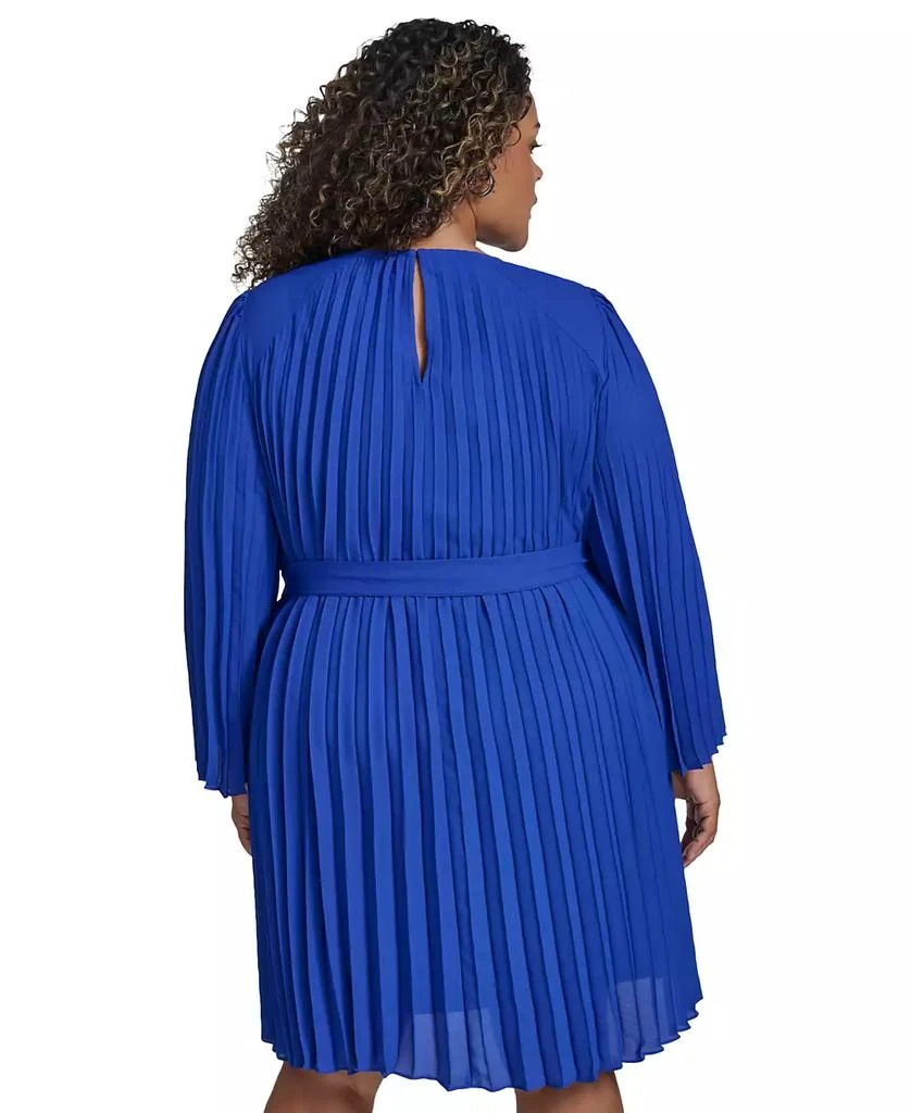 DKNY Plus Size Pleated Tie-Front A-Line Long-Sleeve Dress 2