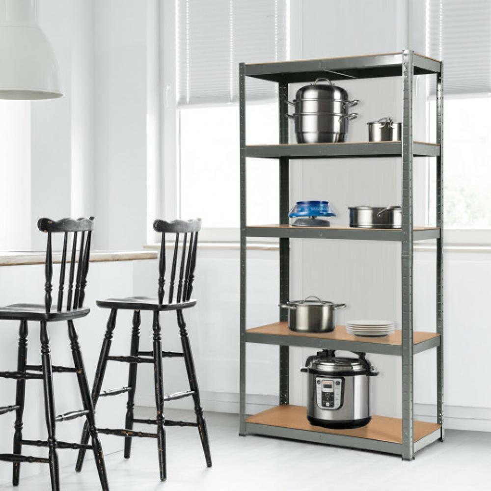Hivvago 72 Inch Storage Rack with 5 Adjustable Shelves for Books Kitchenware-Gray