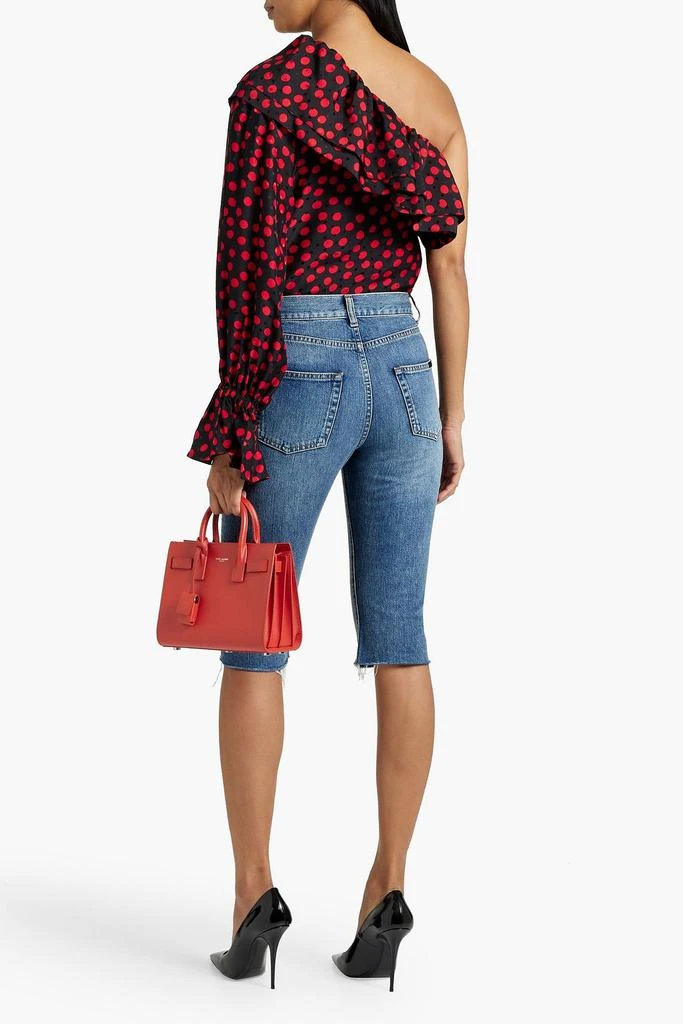 Yves Saint Laurent One-sleeve ruffled polka-dot silk-jacquard top 3