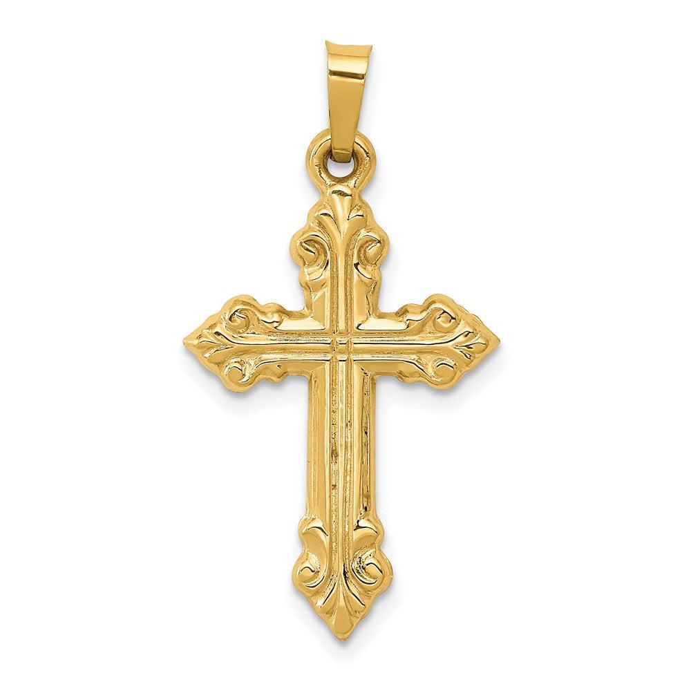 Diamond2Deal 14k Yellow Gold Brushed and Polished Budded Cross Pendant