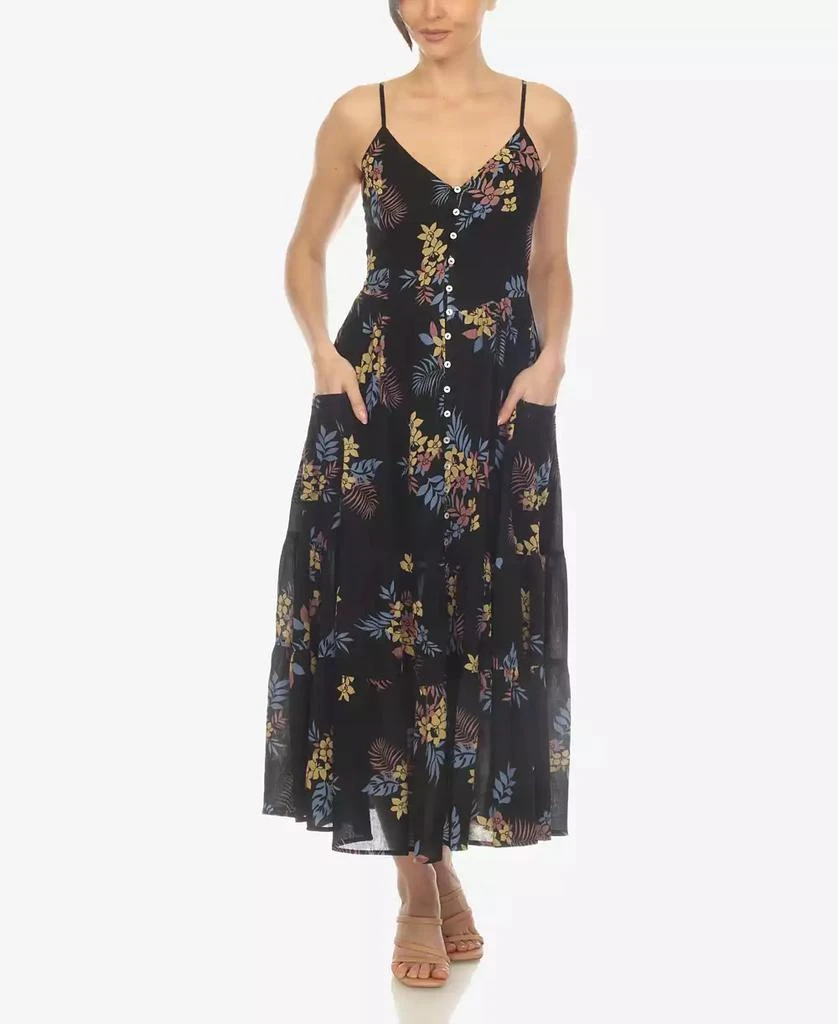 White Mark Women's V-neck Floral Print Maxi Dress 1