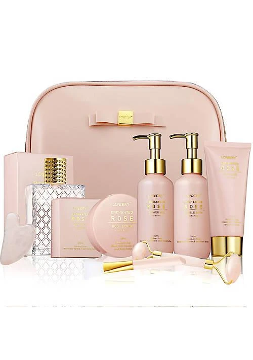 Lovery Luxury Enchanted Rose Bath 
Body Beauty Kit with Leather Bag, Jade Roller 
More
