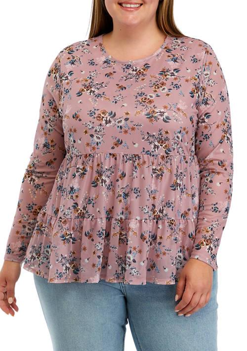Love, Fire Fire Plus Size Long Sleeve Mesh Babydoll Top