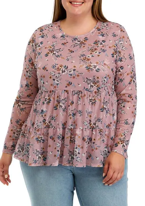 Love, Fire Plus Size Long Sleeve Mesh Babydoll Top