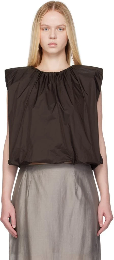 AMOMENTO Brown Nylon Volume Shirring Top