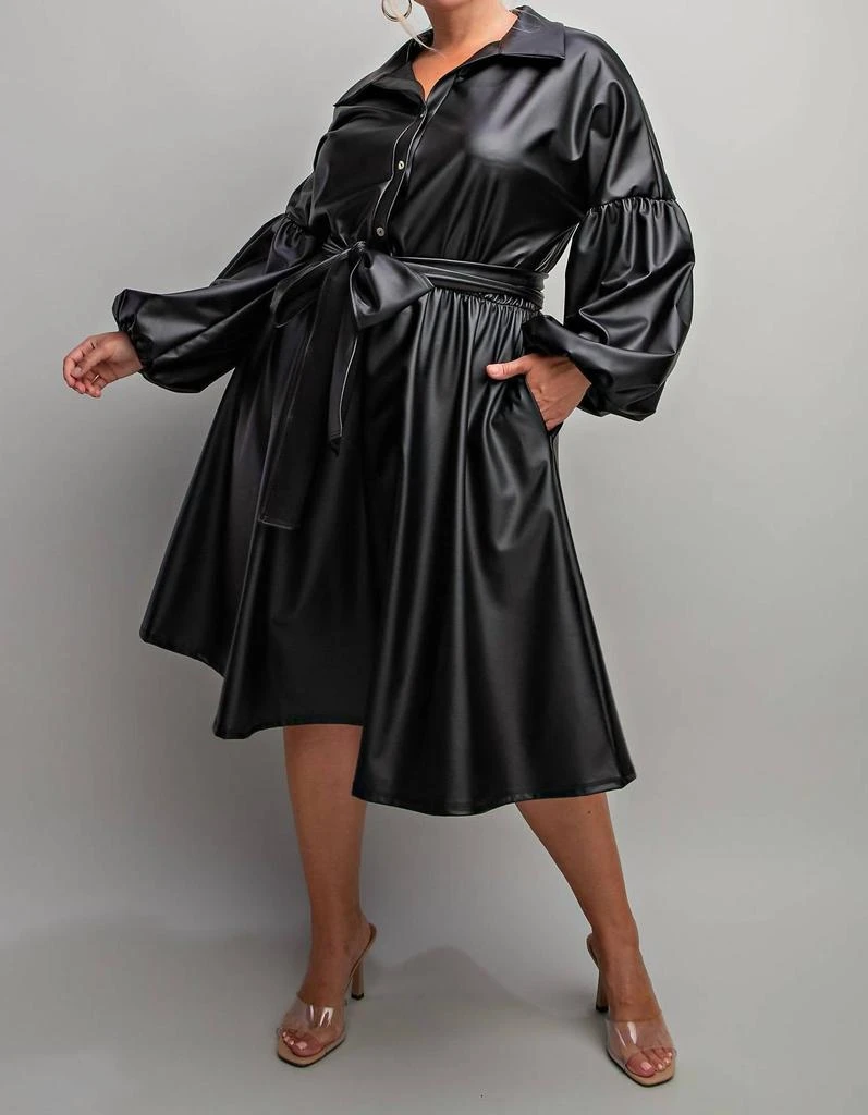 Plus Size Faux Leather Button Front Fit Flare Dress In Black  On Sale Now  with Up to 31% Off | Discover Exclusive Deals & Savings at BeyondStyle   Authentic The Curve
