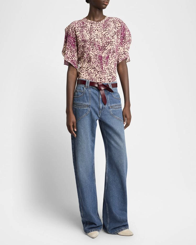 Isabel Marant Karlita Spotted-Print Silk Short-Sleeve Blouse 2
