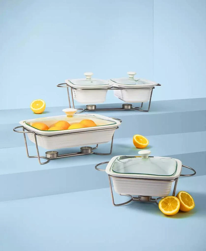 Godinger White Rectangle Double Porcelain Baker With Stand 3