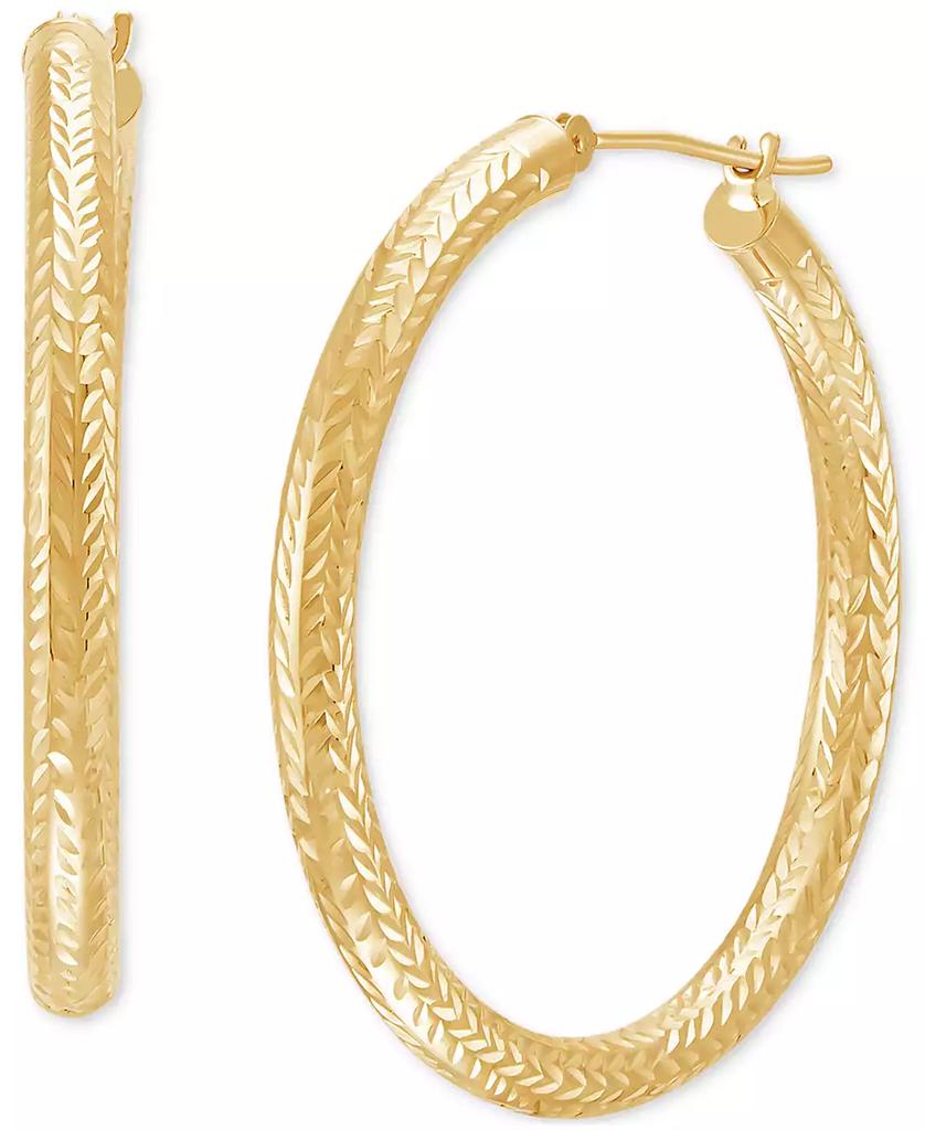 Macy's Polished Chevron Textured Tube Medium Hoop Earrings in 14K Yellow Gold, 1-3/8"
