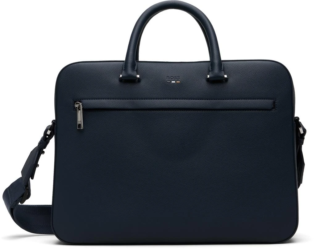 Hugo Boss Navy Logo-Embossed Faux-Leather Briefcase