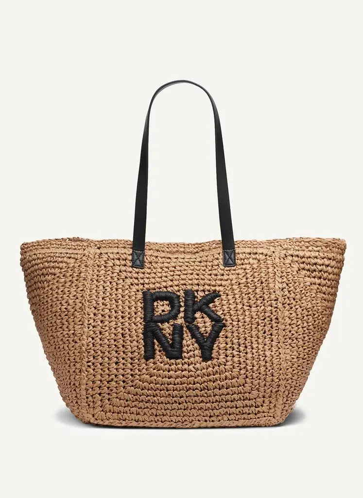 DKNY PALOMA CROCHET STRAW LOGO TOTE