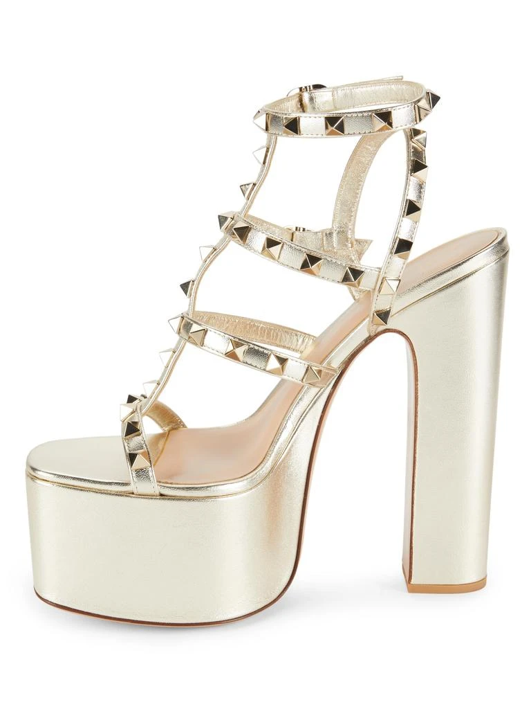 Valentino 150MM Rockstud Metallic Leather Platform Sandals 4
