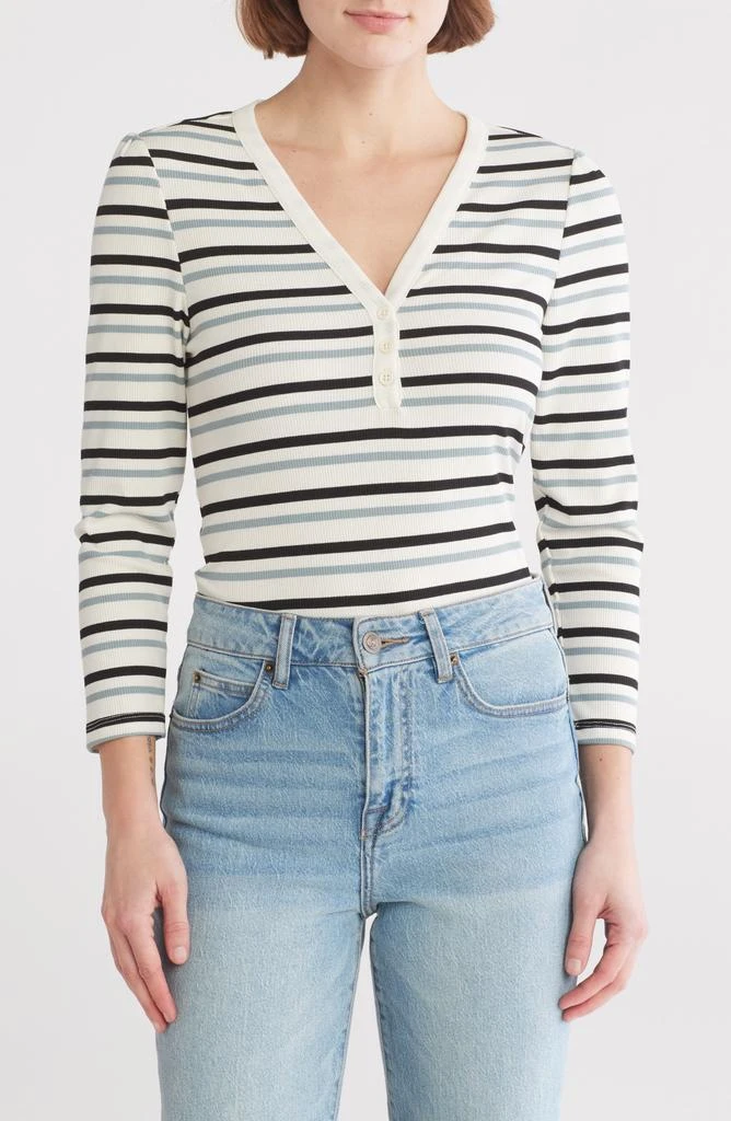 Sanctuary Stripe Long Sleeve Henley T-Shirt 1